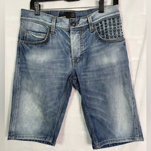 SMOG Vintage Y2K Blue Jean Pyramid Studded Denim Shorts Jorts Small